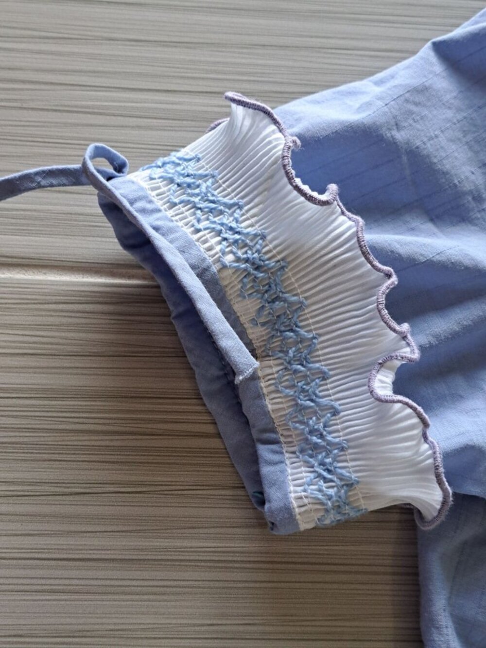 Vtg 60's Handmade Short-Sleeve Dress Ruffle Bows Smocking  Size L Lightweight - Picture 6 of 12